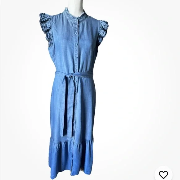 Nanette Lepore Blue Denim Ruffle Sleeve Button Front Midi Dress NWT Size 10 - Picture 3 of 9